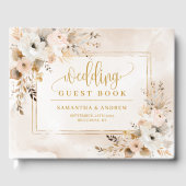 Chic Powder Pink Boho Floral Wedding Guest Book ゲストブック (正面)