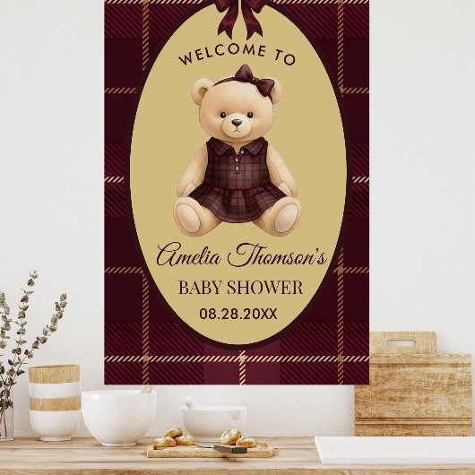 Chic Preppy Teddy Bear Baby Shower  ポスター (キッチン)