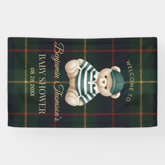 Chic Preppy Teddy Bear Baby Shower 横断幕 (横)