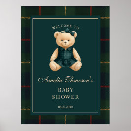Chic Preppy Teddy Bear Baby Shower Welcome  ポスター