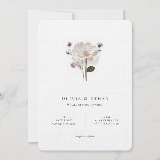 Chic Pressed Flower Rounded Corner Style Wedding  招待状 (正面)