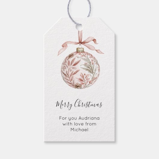 Chic Pretty Pink Bow Christmas Ornament  ギフトタグ (正面)