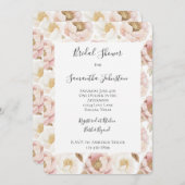 Chic Pretty Pink Gold Floral Bridal Shower 招待状 (正面/裏面)
