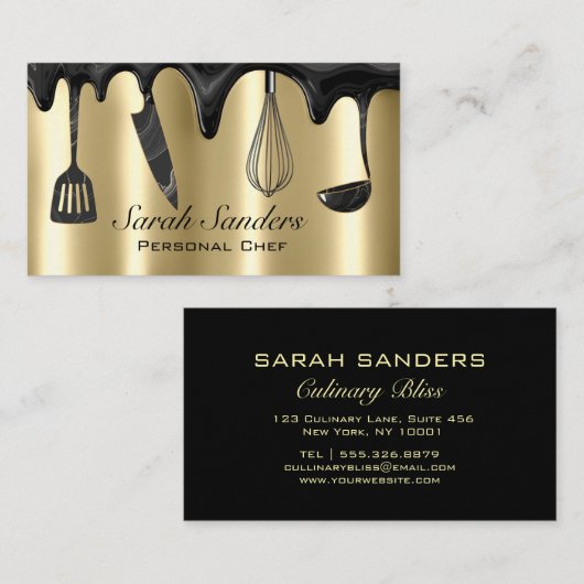 Chic Professional Personal Chef Catering Gold 名刺 (正面/裏面)