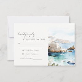Chic Puglia Italy Watercolor Landscape Wedding 出欠カード