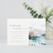 Chic Puglia Italy Watercolor Landscape Wedding 出欠カード (スタンド正面)