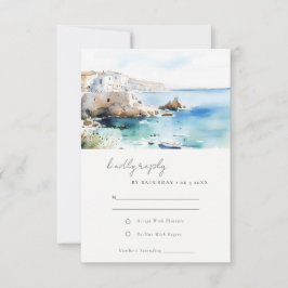 Chic Puglia Italy Watercolor Landscape Wedding 出欠カード