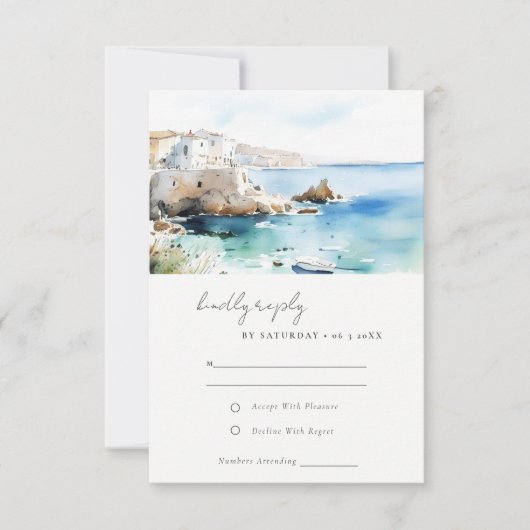 Chic Puglia Italy Watercolor Landscape Wedding 出欠カード (正面)
