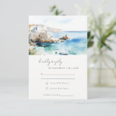 Chic Puglia Italy Watercolor Landscape Wedding 出欠カード (スタンド正面)