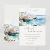 Chic Puglia Italy Watercolor Landscape Wedding 出欠カード (正面/裏面)