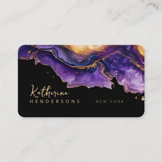 Chic Purple Agate gold glitter marble Professional 名刺 (正面)