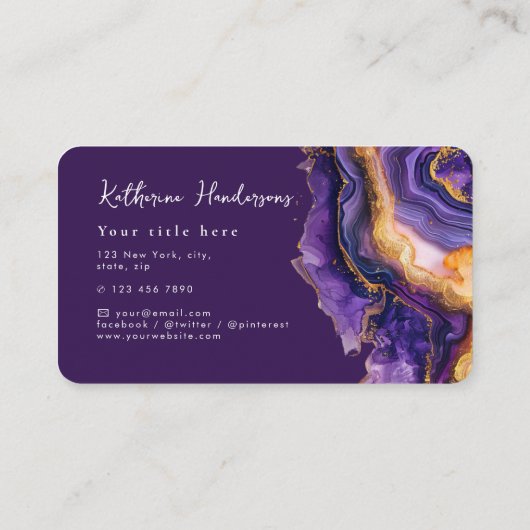 Chic Purple Agate gold glitter marble Professional 名刺 (裏面)