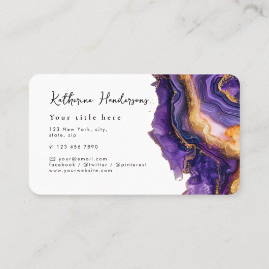 Chic Purple Agate gold glitter marble Professional 名刺 (裏面)