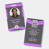 Chic Purple and Gray Professional ID Holder バッジ (Front & Back)