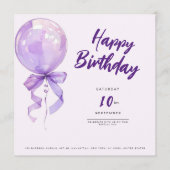 chic Purple balloons birthday invitation 招待状 (正面)