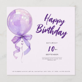 chic Purple balloons birthday invitation 招待状