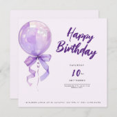 chic Purple balloons birthday invitation 招待状 (正面/裏面)