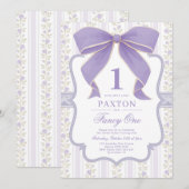 Chic Purple Bow Fancy One Love Shack 1st Birthday 招待状 (正面/裏面)