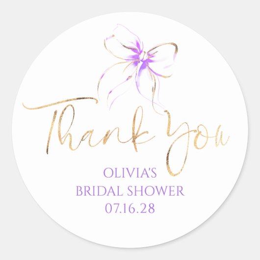 Chic Purple Bow Favors Bridal Shower Thank You  ラウンドシール (正面)