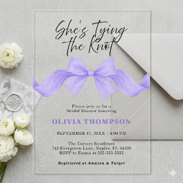 Chic Purple Bow She's Tying the Knot Bridal Shower アクリル招待状