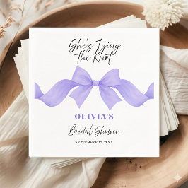 Chic Purple Bow She's Tying the Knot Bridal Shower スタンダードカクテルナプキン