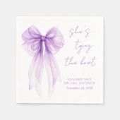 Chic Purple Bow Watercolor Bridal Shower スタンダードカクテルナプキン (正面)