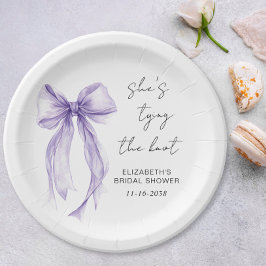 Chic Purple Bow Watercolor Bridal Shower ペーパープレート