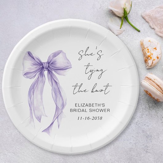 Chic Purple Bow Watercolor Bridal Shower ペーパープレート