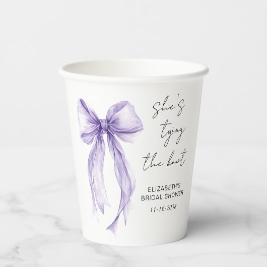 Chic Purple Bow Watercolor Bridal Shower 紙コップ (裏面)