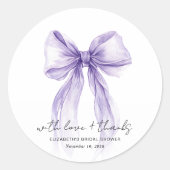 Chic Purple Bow Watercolor Bridal Shower Thank You ラウンドシール (正面)