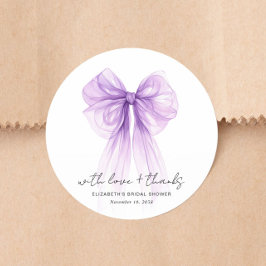 Chic Purple Bow Watercolor Bridal Shower Thank You ラウンドシール
