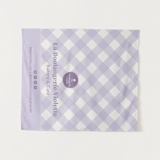 Chic Purple Checker Bakery Logo Event Table Runner タペストリー (正面(横))