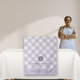 Chic Purple Checker Bakery Logo Event Table Runner タペストリー