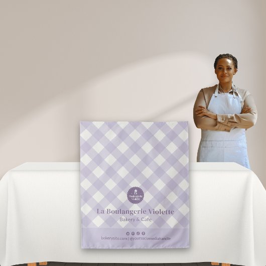 Chic Purple Checker Bakery Logo Event Table Runner タペストリー