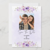 Chic Purple Floral Wedding Save the Date 招待状 (正面)