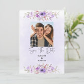 Chic Purple Floral Wedding Save the Date 招待状 (スタンド正面)
