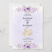 Chic Purple Floral Wedding Save the Date 招待状 (裏面)