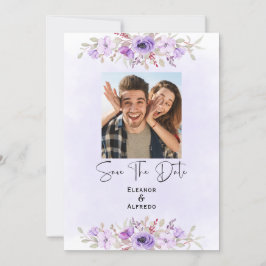 Chic Purple Floral Wedding Save the Date 招待状