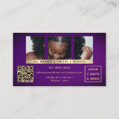 Chic Purple Glitter Gold African Braid Hairstylist 名刺 (裏面)