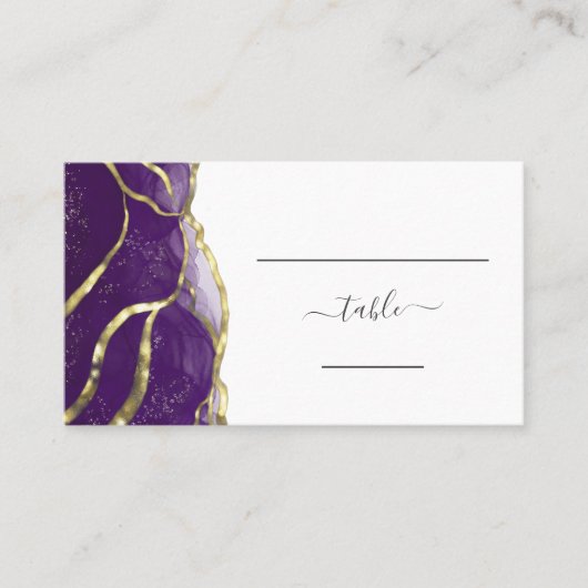 Chic Purple Gold Ink Wedding Escort プレイスカード (正面)