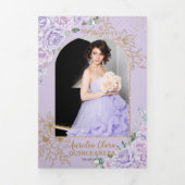 Chic Purple Lilac Roses Floral Quinceañera Photos 三つ折り招待状 (カバー)