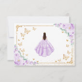 Chic Purple Lilac Roses Gold Quinceanera Reply 出欠カード (裏面)