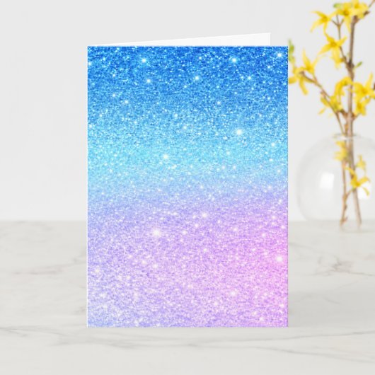 Chic Purple Ombre Blue Glitter Modern              カード (黄色い花)