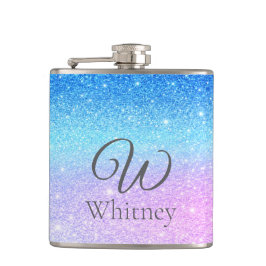 Chic Purple Ombre Blue Glitter Modern              フラスク