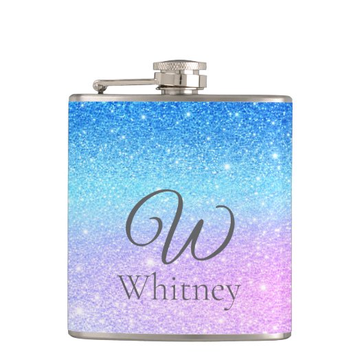 Chic Purple Ombre Blue Glitter Modern              フラスク (正面)