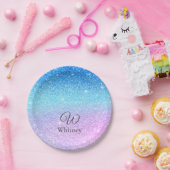 Chic Purple Ombre Blue Glitter Modern              ペーパープレート (パーティー)