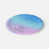 Chic Purple Ombre Blue Glitter Modern              ペーパープレート (アングル)