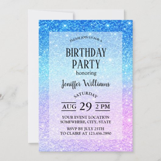 Chic Purple Ombre Blue Glitter Modern              招待状 (正面)