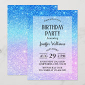 Chic Purple Ombre Blue Glitter Modern              招待状 (正面/裏面)