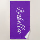 Chic Purple Personalized Name Handwritten Script ビーチタオル (正面)